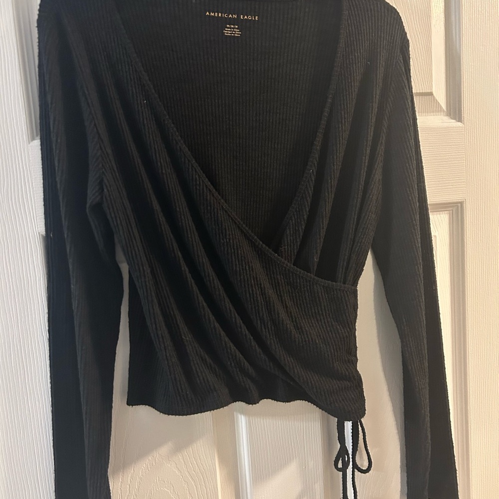 American Eagle Outfitters Black Wrap Top